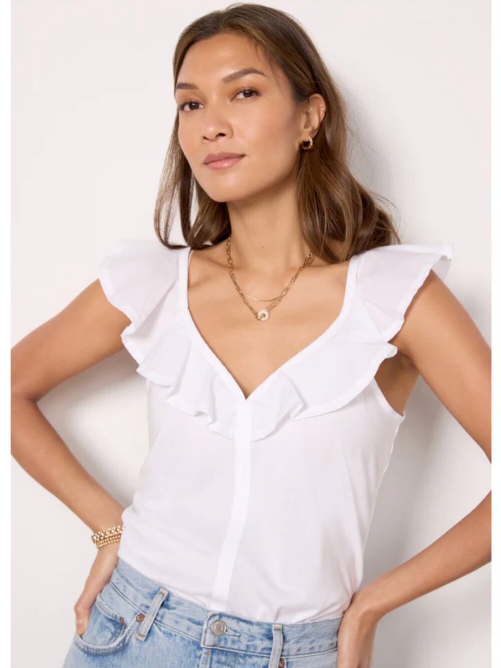 Nation LTD (Evereve) Neah Ruffle Tank in White - Size S